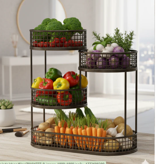 Luxury 4 Tier Golden Fruit & Vegetable Basket Stand