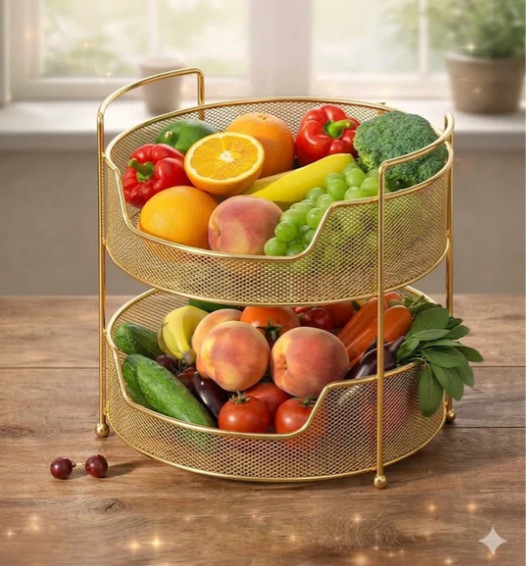 Luxury 2 Tier Golden Fruit & Vegetable Basket