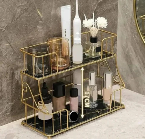 Luxury 2-Tier Golden Makeup Organizer Rack