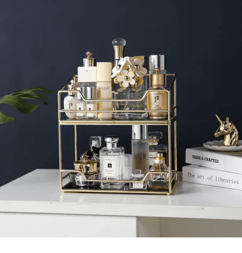 Luxury 2-Tier Gold Cosmetic Organizer Rack