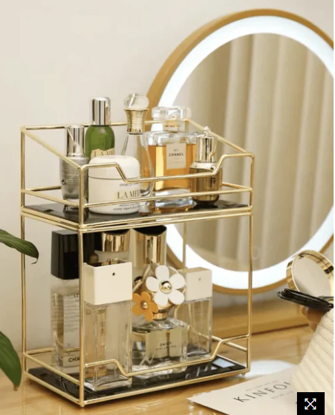 Luxury 2-Tier Gold Cosmetic Organizer Rack