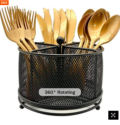 Cutlery Holder Stand – Metal Mesh Spoon Fork Organizer