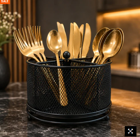 Cutlery Holder Stand – Metal Mesh Spoon Fork Organizer