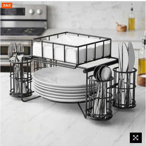 Luxury Metal Buffet Organizer – Plate, Cutlery & Napkin Holder