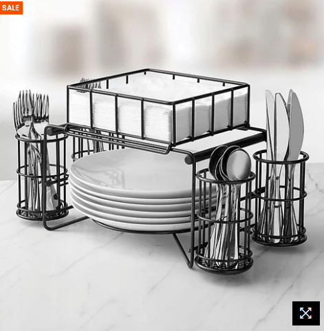 Luxury Metal Buffet Organizer – Plate, Cutlery & Napkin Holder