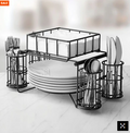 Luxury Metal Buffet Organizer – Plate, Cutlery & Napkin Holder