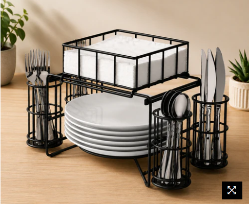 Luxury Metal Buffet Organizer – Plate, Cutlery & Napkin Holder