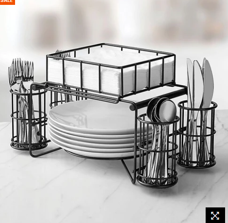 Luxury Metal Buffet Organizer – Plate, Cutlery & Napkin Holder