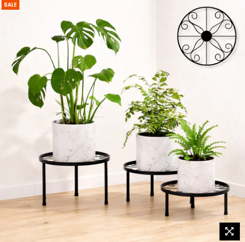 Modern Black Metal Plant Stand Set