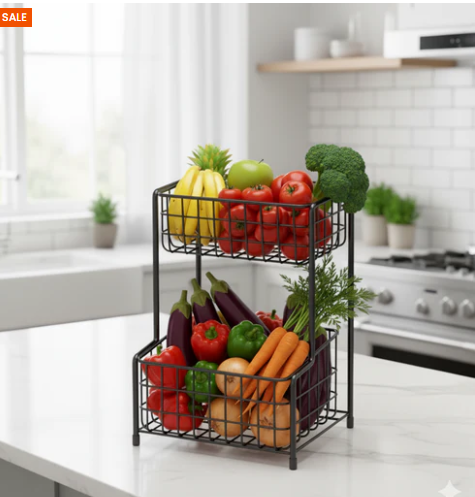 2-Tier Metal Fruit & Vegetable Storage Basket Stand