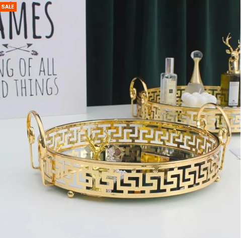 Luxury Gold Mirror Serving Tray Set – Decorative Vanity Organizer Trays
