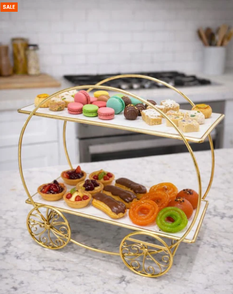 Luxury 2-Tier Makeup Organizer Cart – Golden Vanity Display Stand