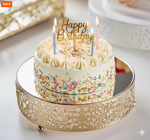 uxury Gold Mirror Cake & Dessert Stand – Decorative Serving Tray