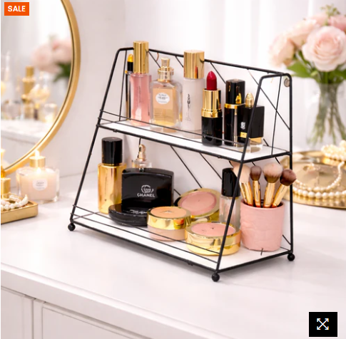 Luxury 2-Tier Gold Makeup Organizer Rack