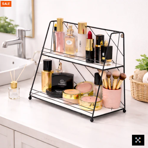 Luxury 2-Tier Gold Makeup Organizer Rack