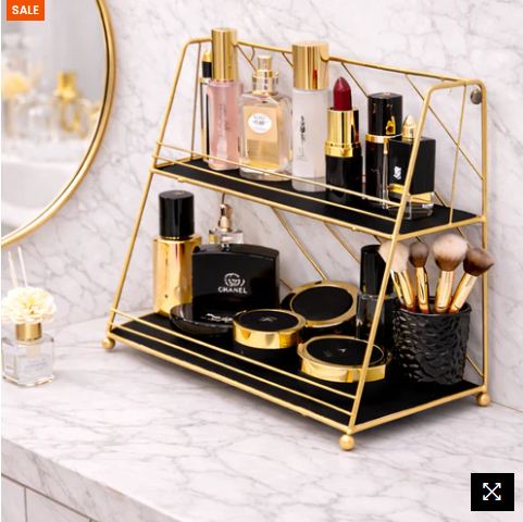 Luxury 2-Tier Gold Makeup Organizer Rack