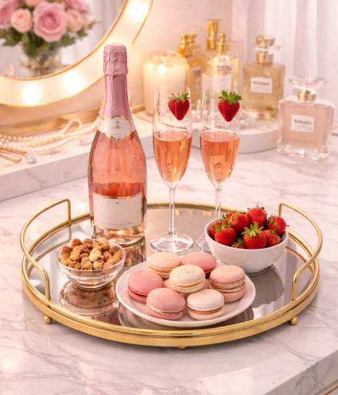 Gold Metal Makeup Holder with Mirror Tray