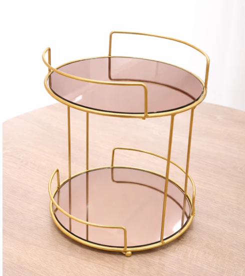 Gold Metal Makeup Holder with Mirror Tray
