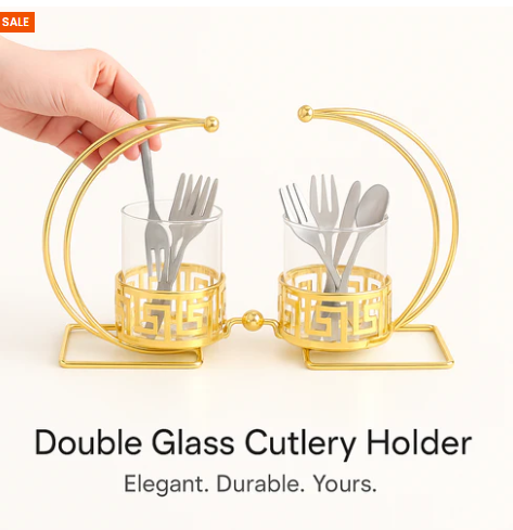 Elegant Golden Spoon Holder with Glass Container
