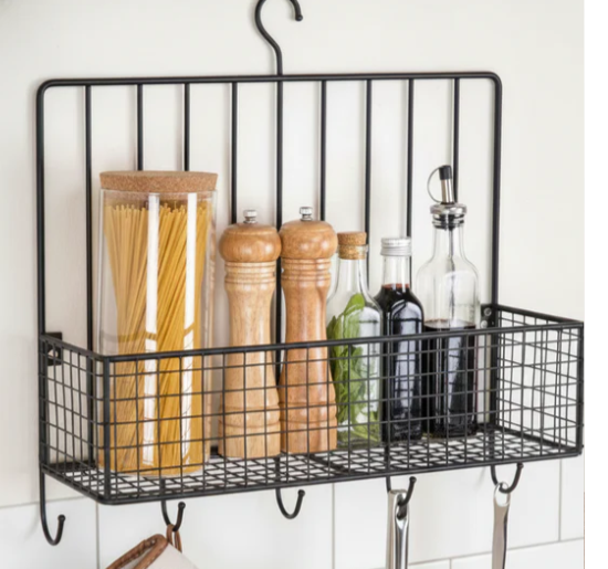 Metal Spice Rack with 5 Utensil Hooks