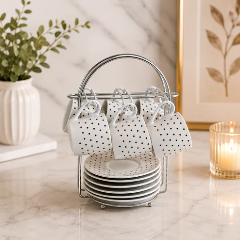 Luxury Metal Cup & Saucer Organizer Stand