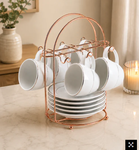 Luxury Metal Cup & Saucer Organizer Stand