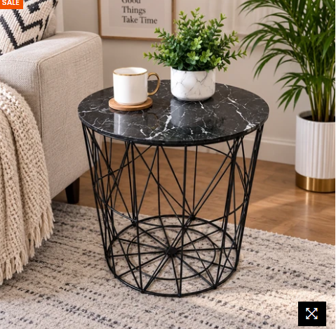 Modern Wooden Top Side Table – Black Metal Frame