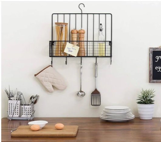 Metal Spice Rack with 5 Utensil Hooks