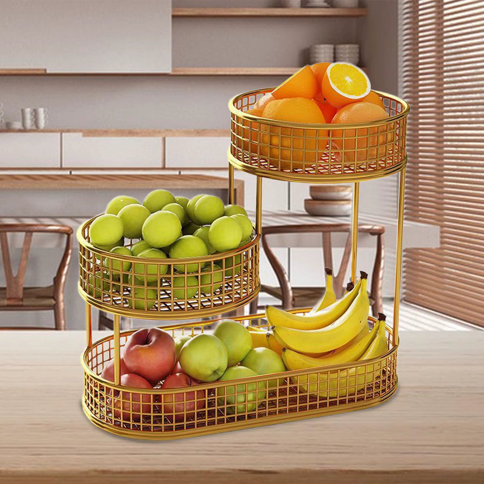 3 Tier Metal Fruit Basket Stand – Modern Kitchen Counter Organize
