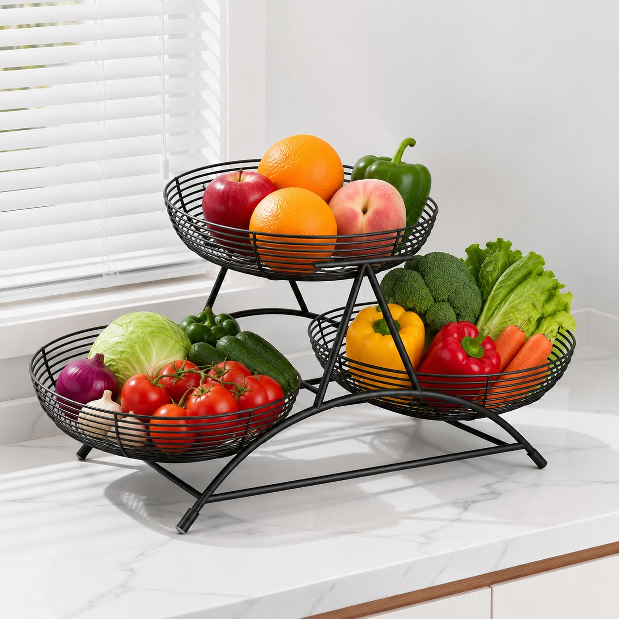 3-Tier Golden Fruit & Vegetable Basket Stand