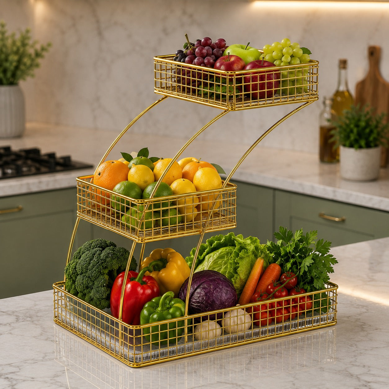 3-Tier Golden Vegetable & Fruit Rack