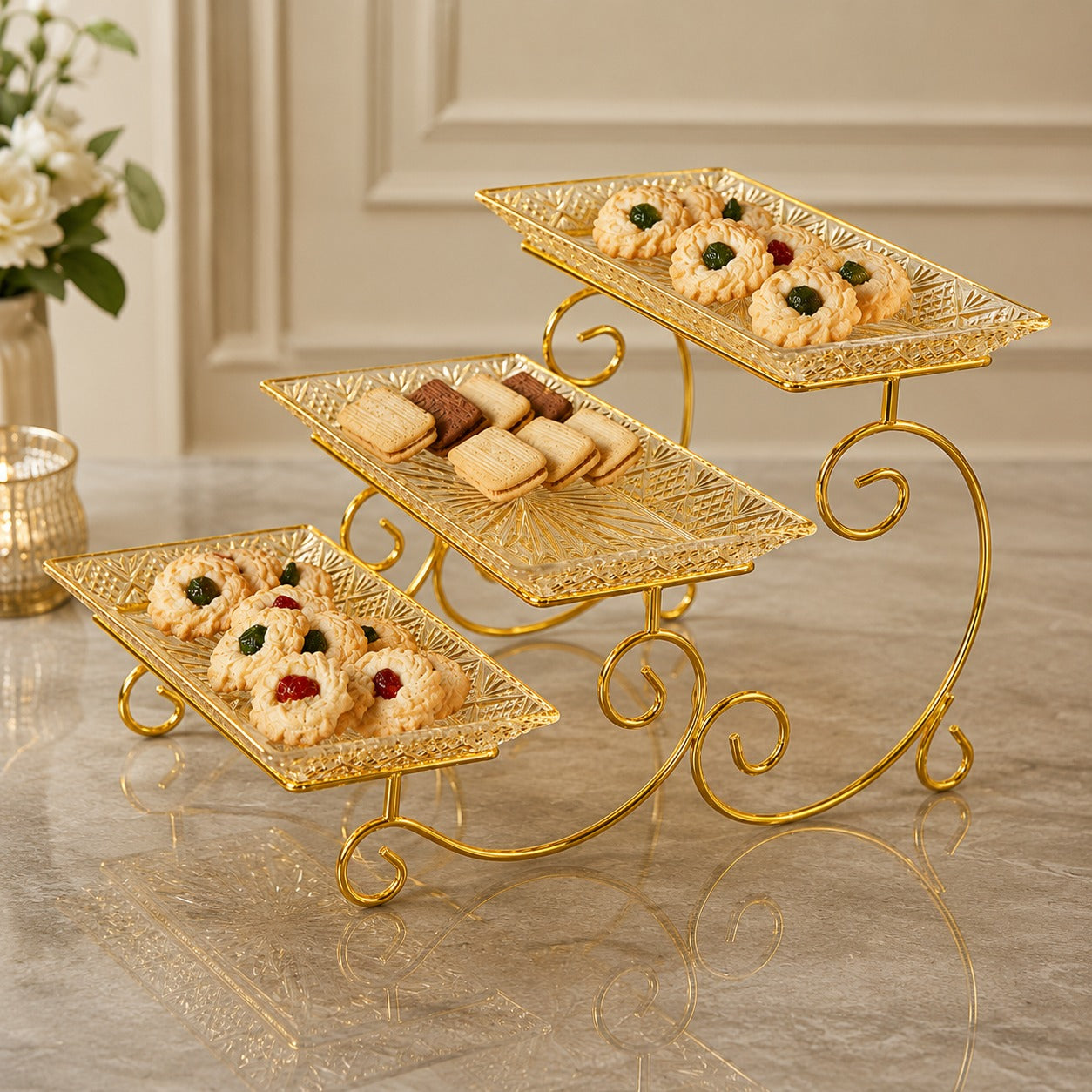 3-Tier Luxury Gold Crystal Serving Stand – Premium Dessert & Snack Display Tray