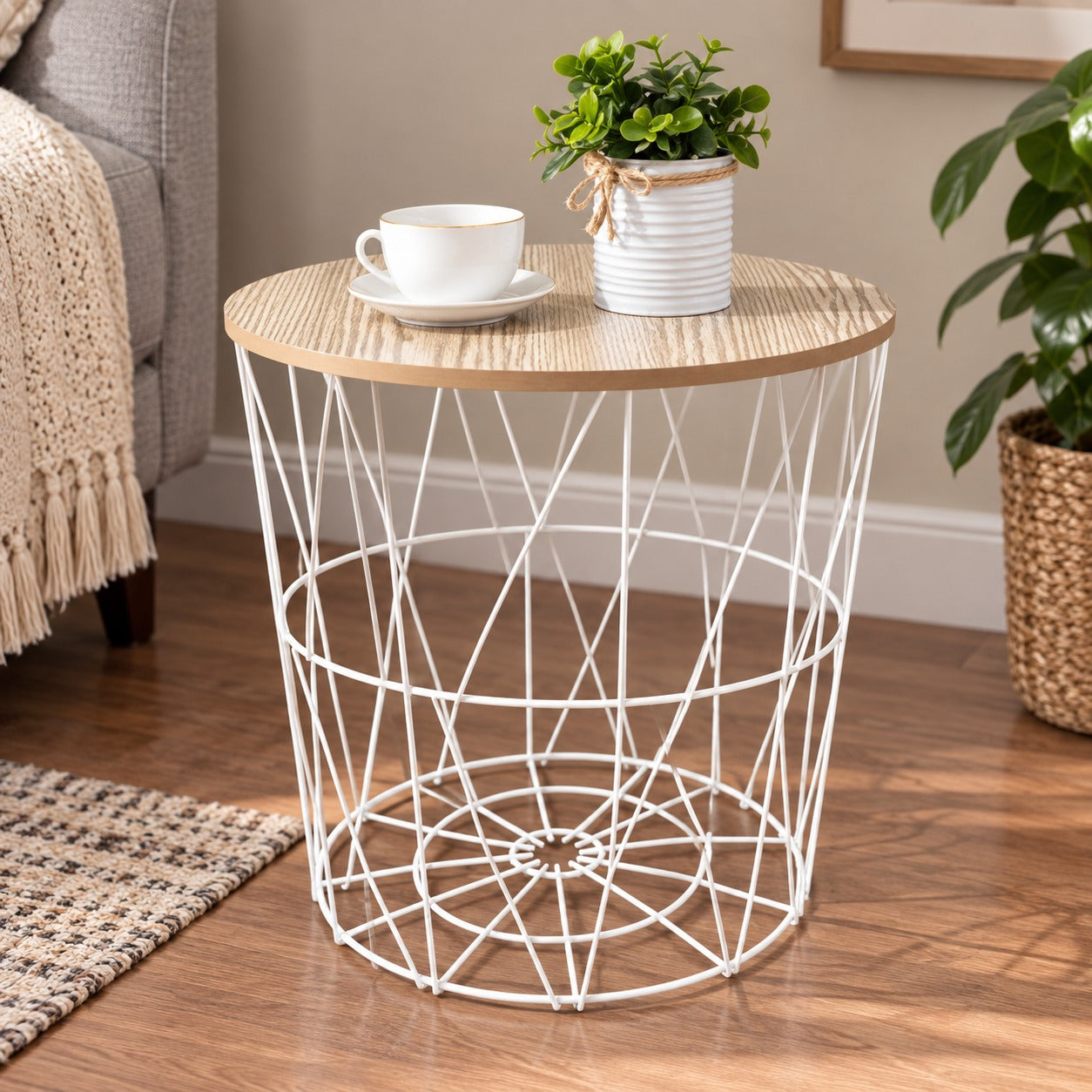 Modern Wooden Top Side Table – Black Metal Frame