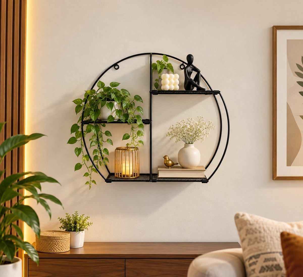 Premium Black Round Metal Wall Shelf