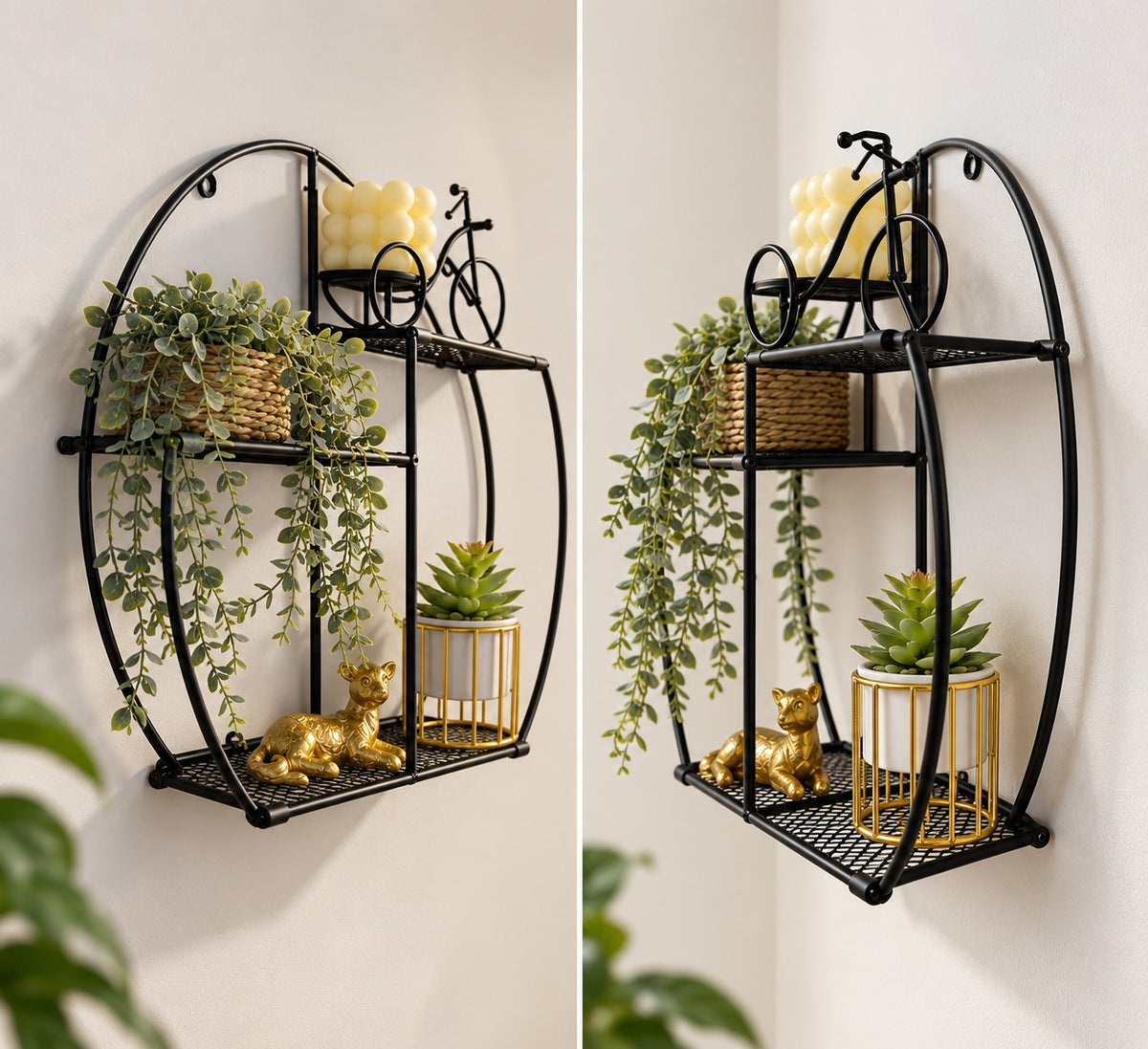 Premium Black Round Metal Wall Shelf