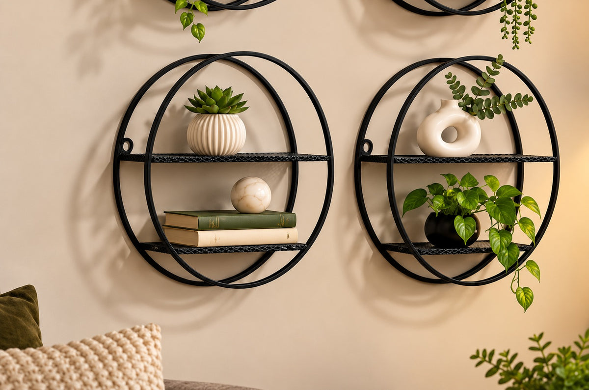 Black Round Metal Wall Shelf