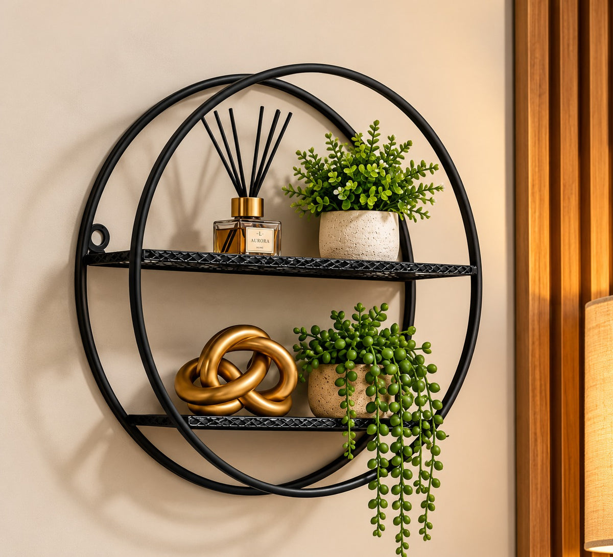 Black Round Metal Wall Shelf