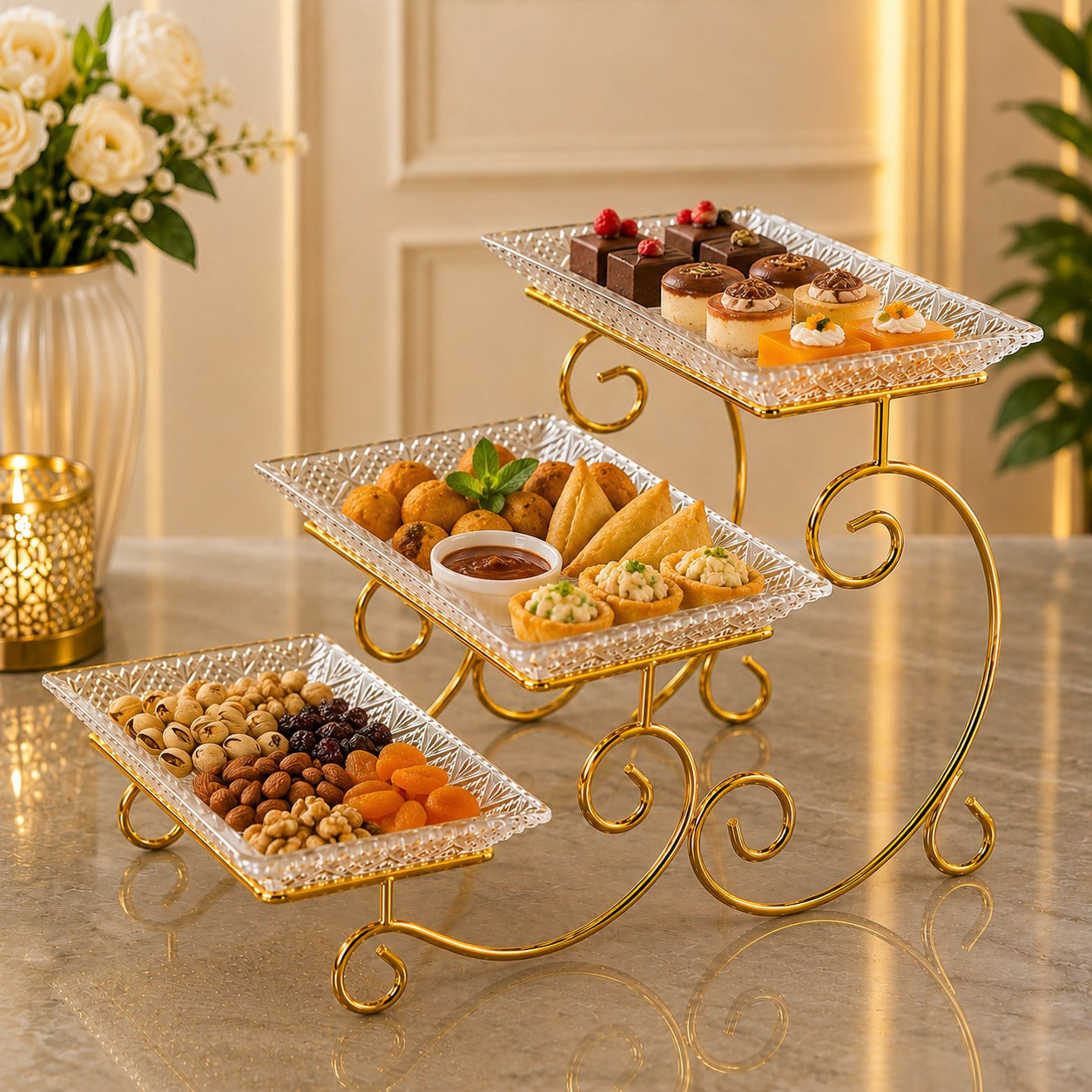 3-Tier Luxury Gold Crystal Serving Stand – Premium Dessert & Snack Display Tray