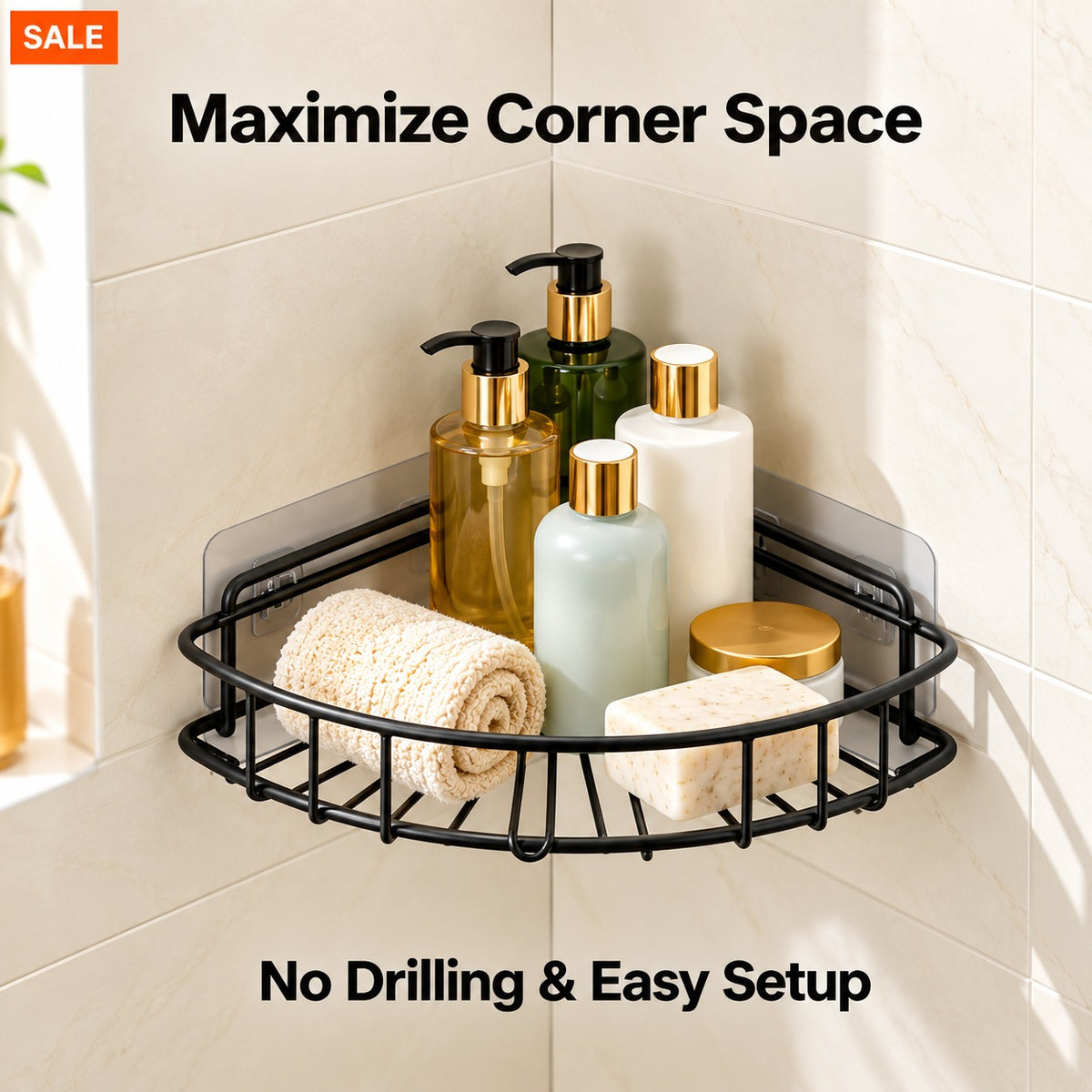 Black Metal Bathroom Corner Organizer