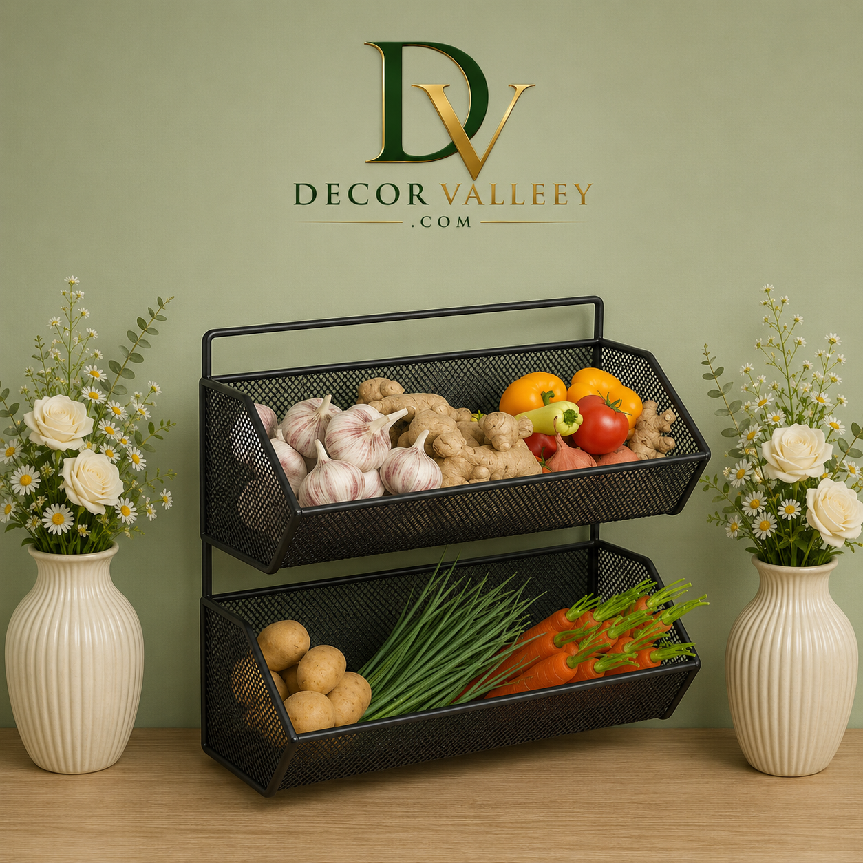 2 Tier Wall Mounted Vegetable Storage Basket