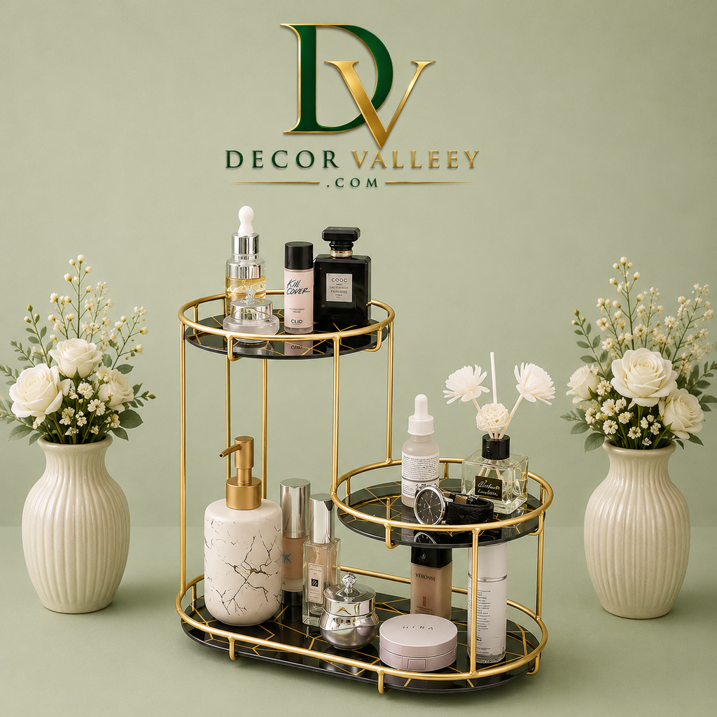 Makeup Organizer – Golden Cosmetic Storage Rack