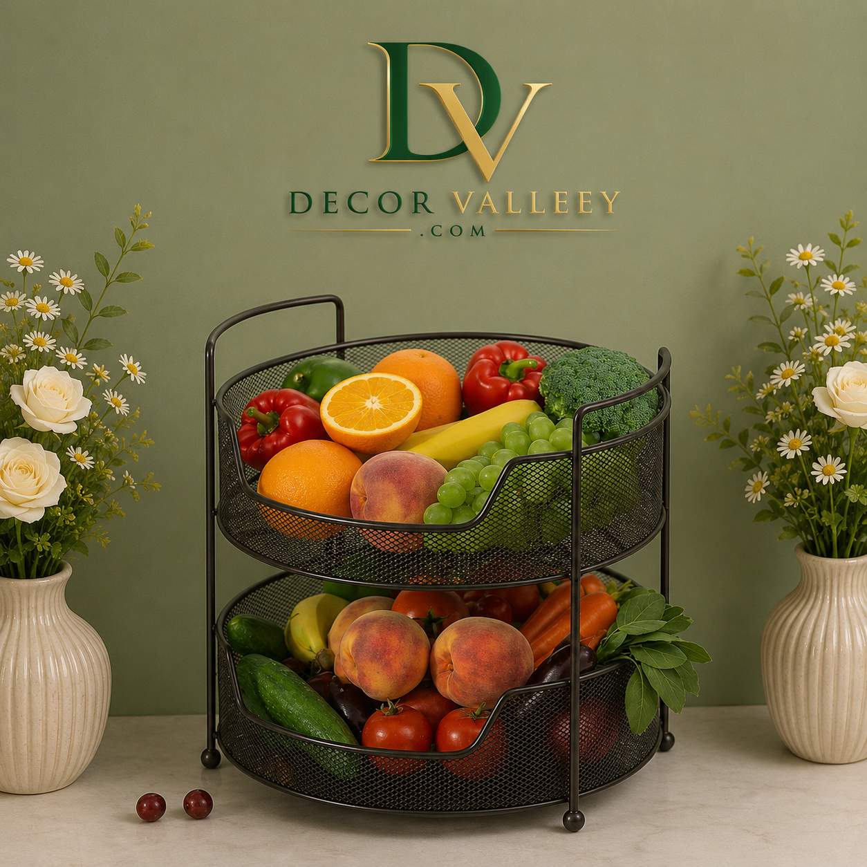 Luxury 2 Tier Golden Fruit & Vegetable Basket