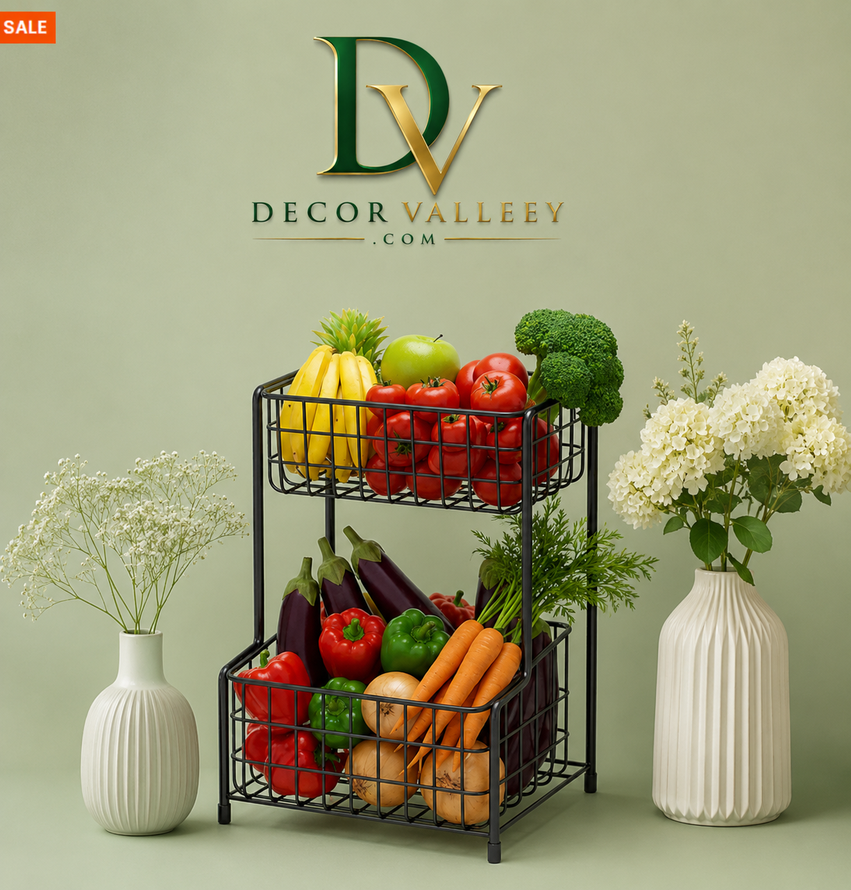 2-Tier Metal Fruit & Vegetable Storage Basket Stand