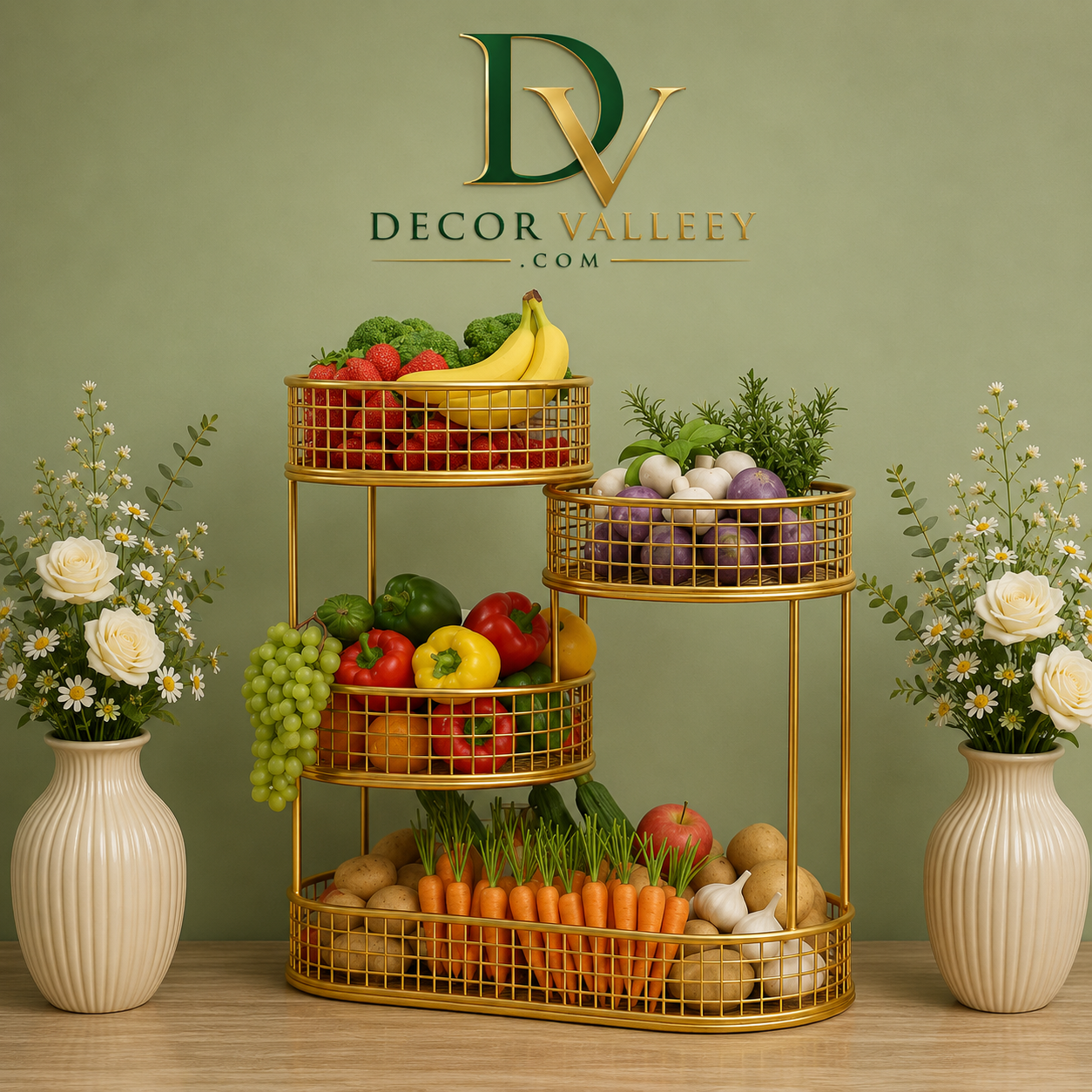 Luxury 4 Tier Golden Fruit & Vegetable Basket Stand