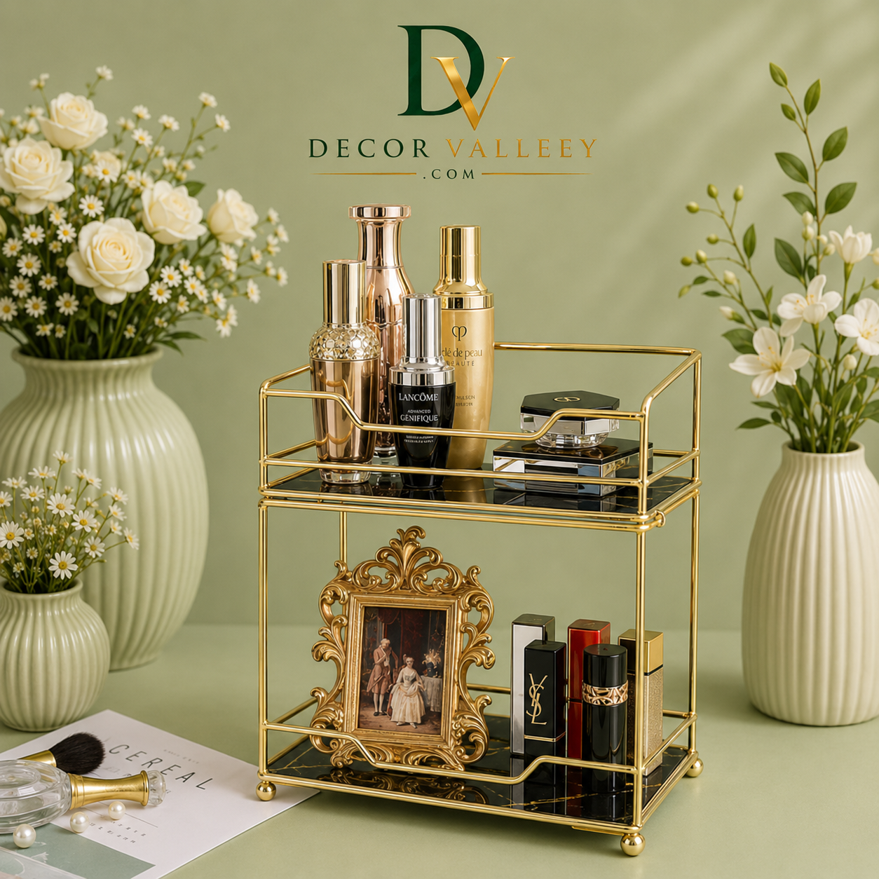 Luxury 2-Tier Gold Cosmetic Organizer Rack