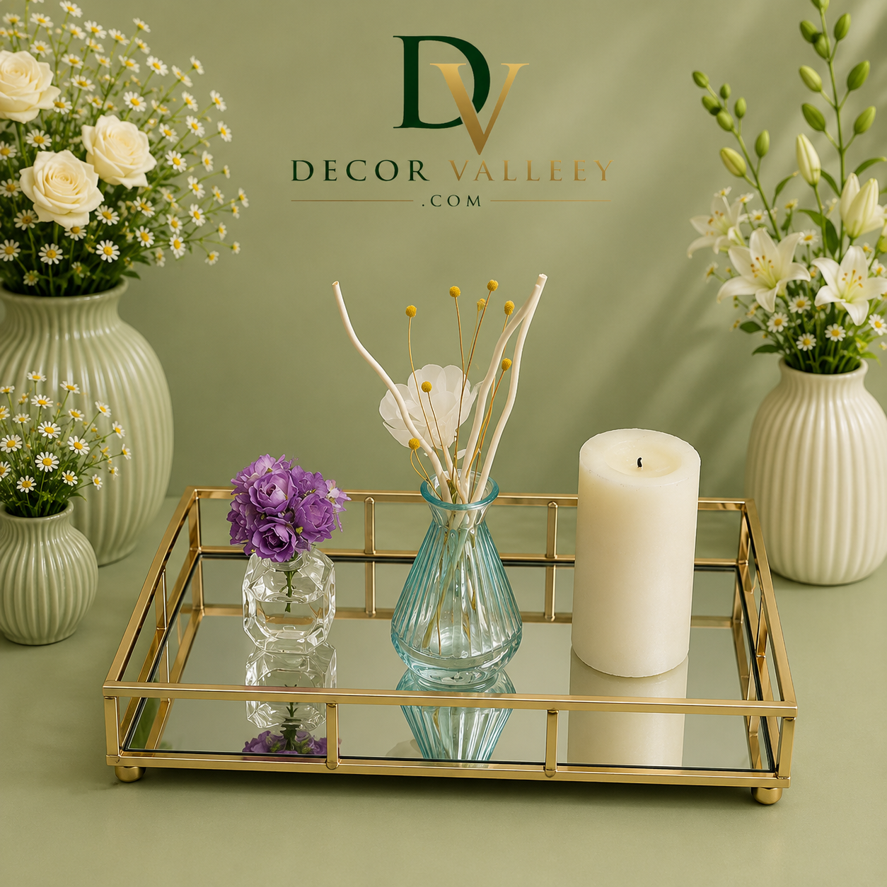 Luxury Gold Mirror Vanity Tray
