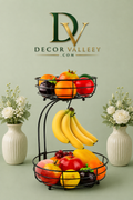 2 Tier Metal Fruit Basket Stand with Banana Hanger