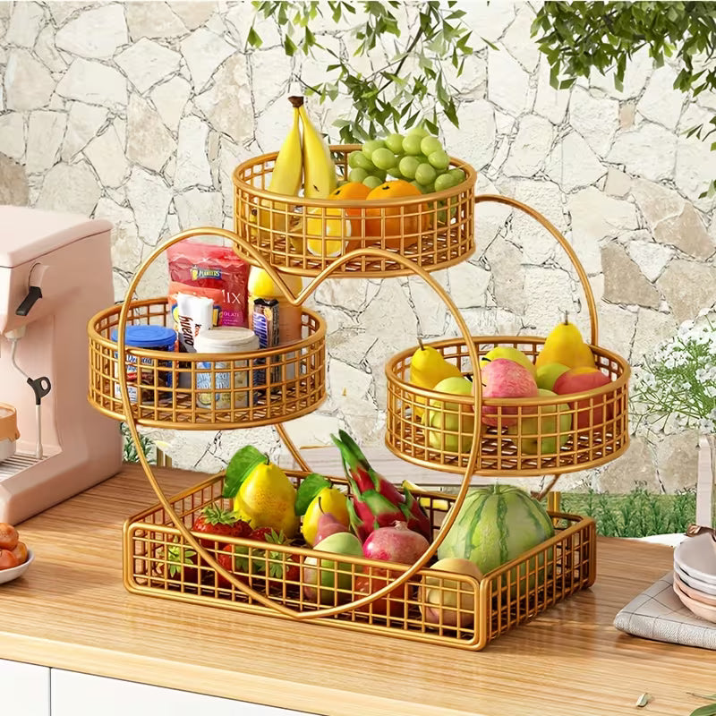 Metal Fruit Basket Stand – Modern Kitchen Counter Organizer