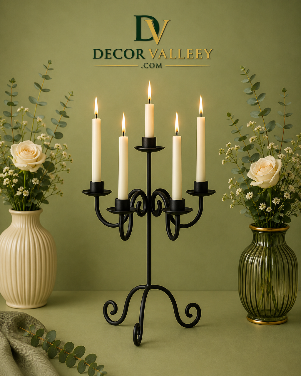 Elegant 5-Arm Metal Candle Holder