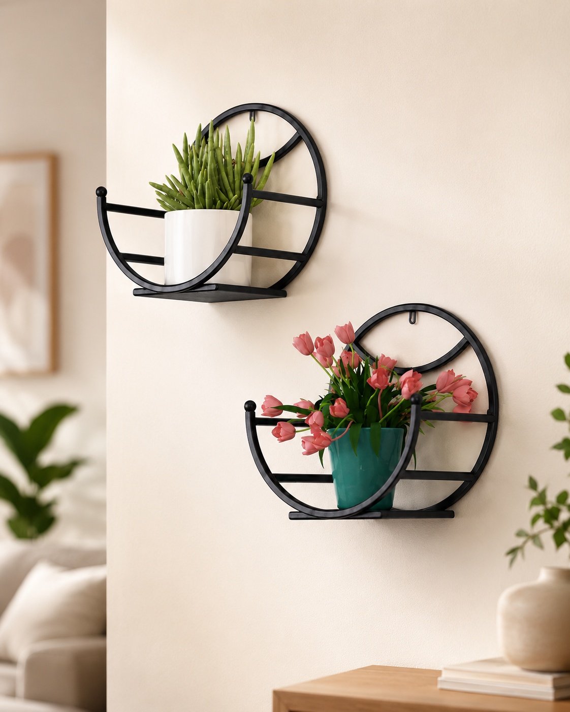 Golden Round Wall Mounted Plant Shelf / Decorative Wall Rack